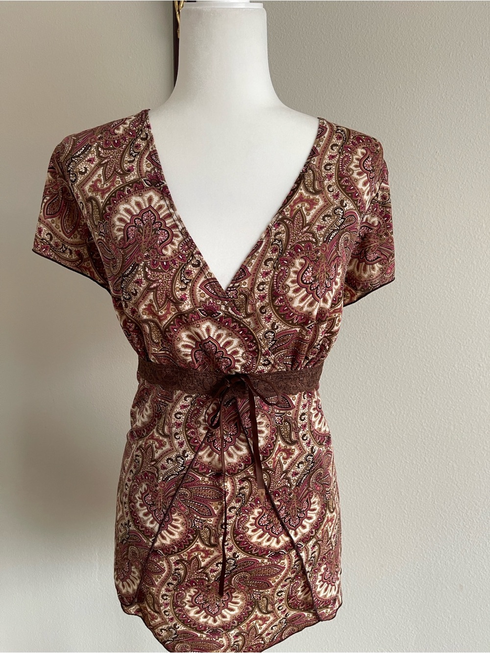 julie's closet Brown and Burgundy Paisley Wrap Blouse